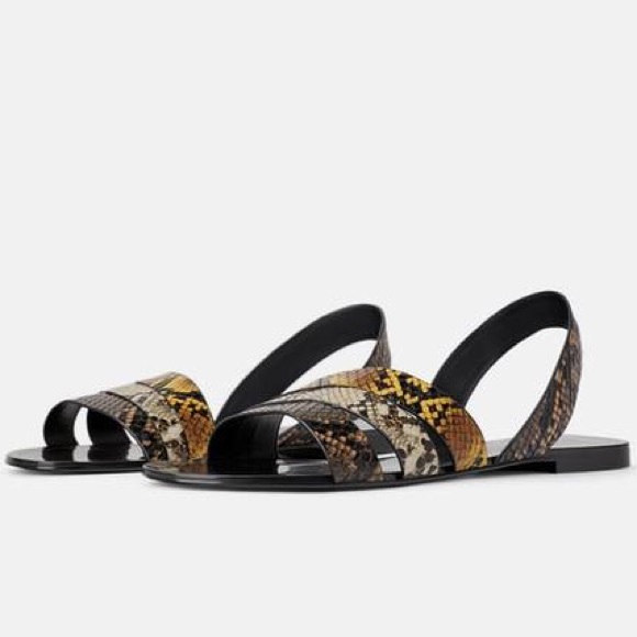 Zara Animal Print Snakeskin Flat Sandals Multi - Picture 4 of 6